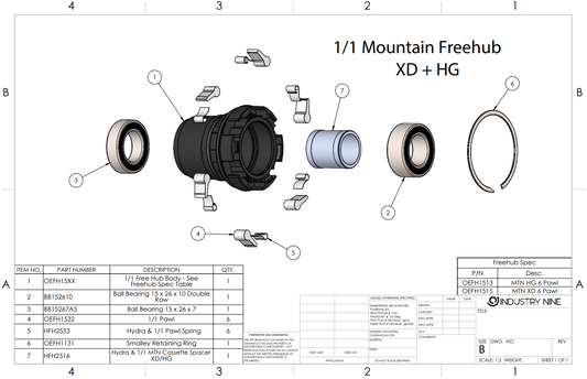 Industry Nine 1/1 Freehub MTN - XD 6 pawl Freehub Body Only