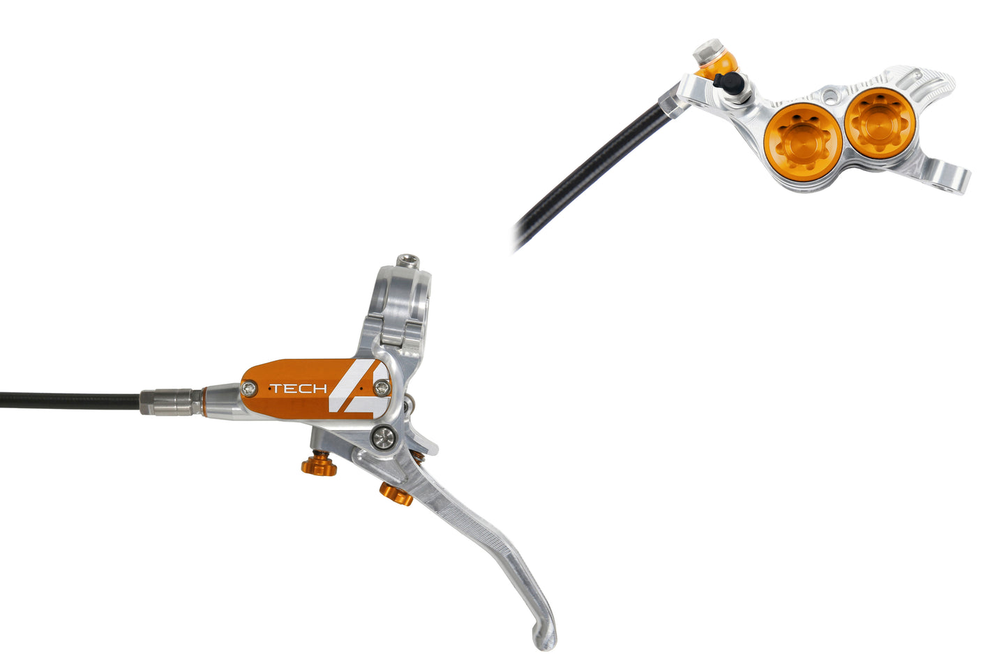 Hope Tech 4 V4 Brakes - Silver/Orange - Black Hose