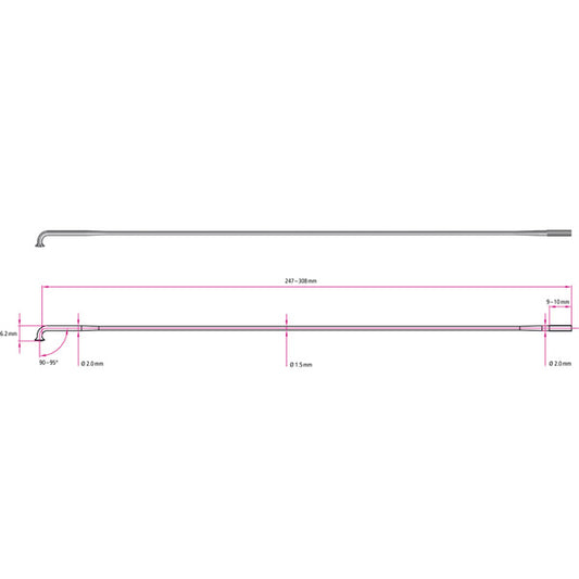 DT Swiss Revolution 2mm / 1.5 mm 14g/17 g Double Butted Black Spokes - Black (Each)