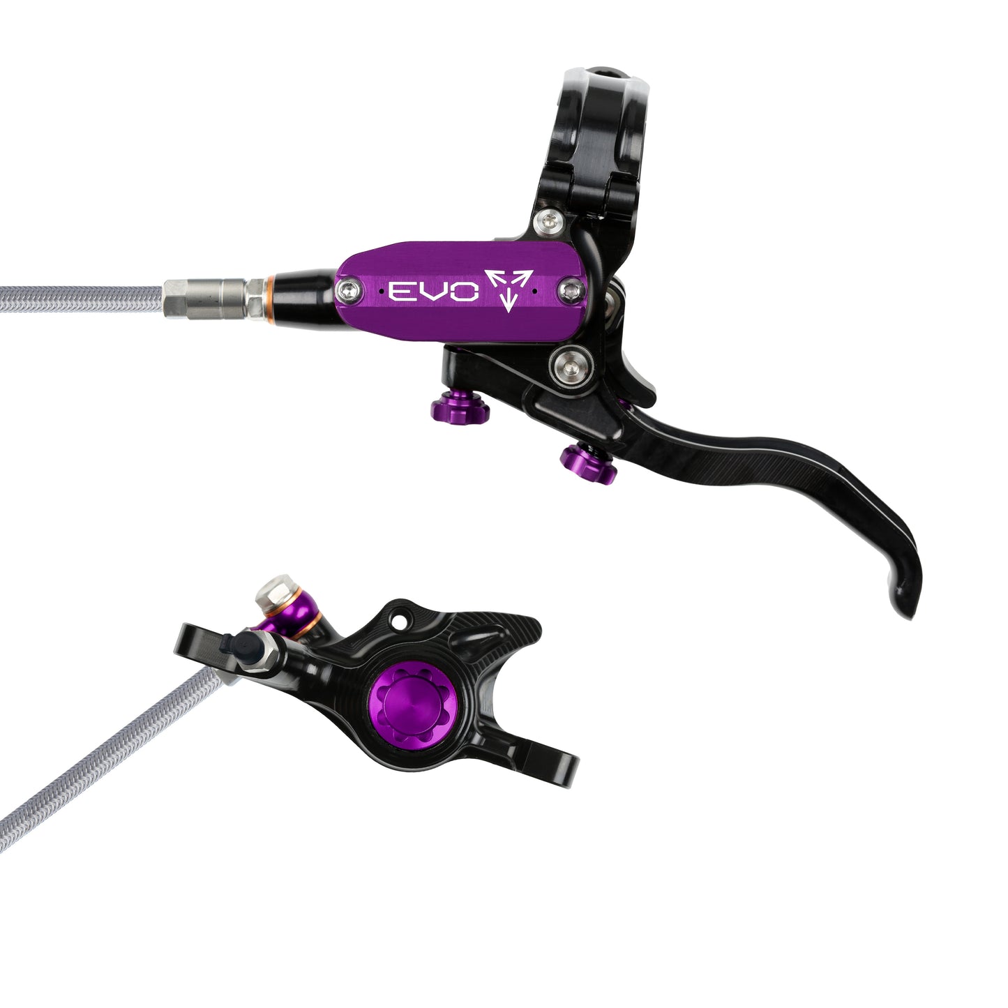 Hope Tech 4 EVO X2 Brake - Black/Purple - Braided Hose - No Rotor