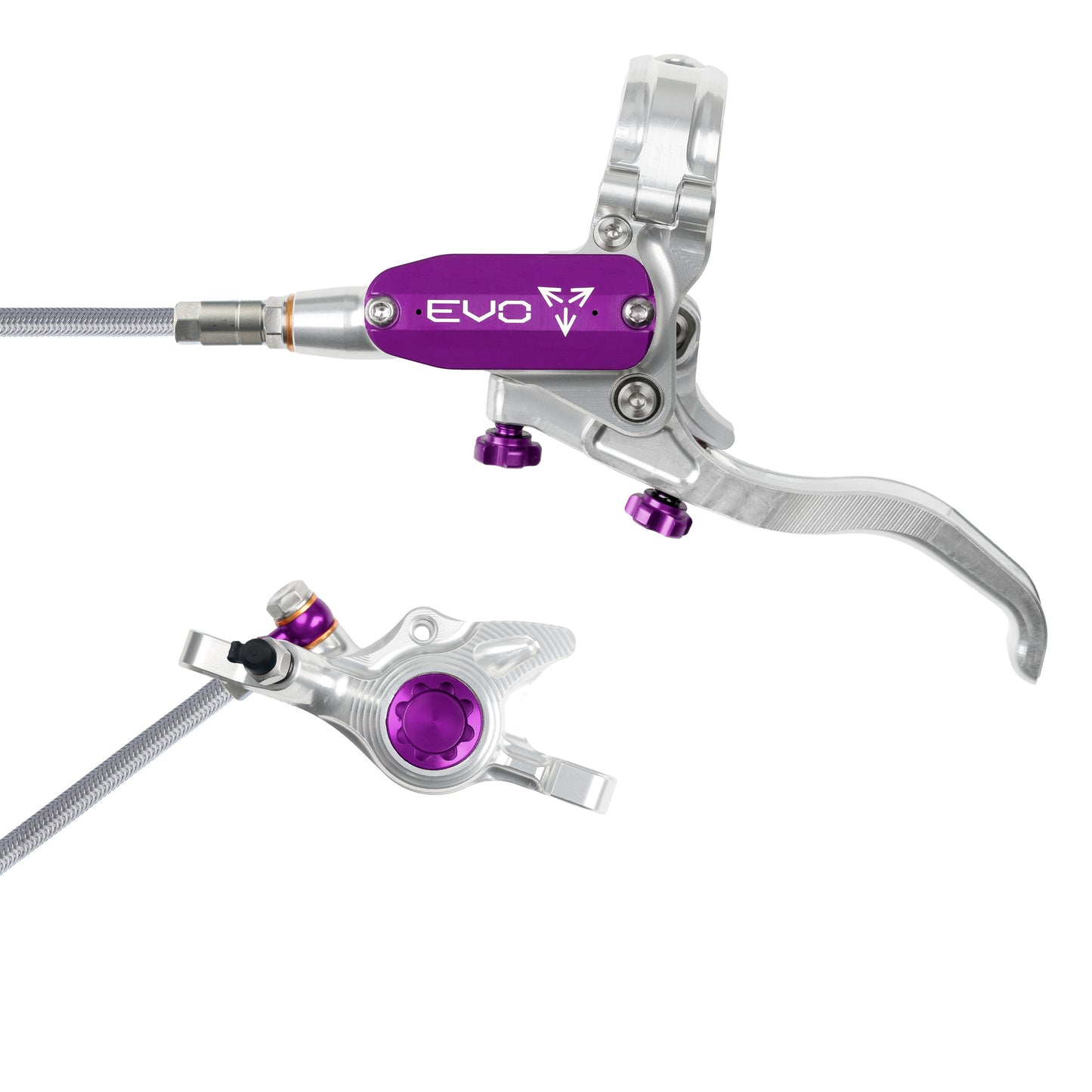 Hope Tech 4 EVO X2 Brake - Silver/Purple - Braided Hose - No Rotor
