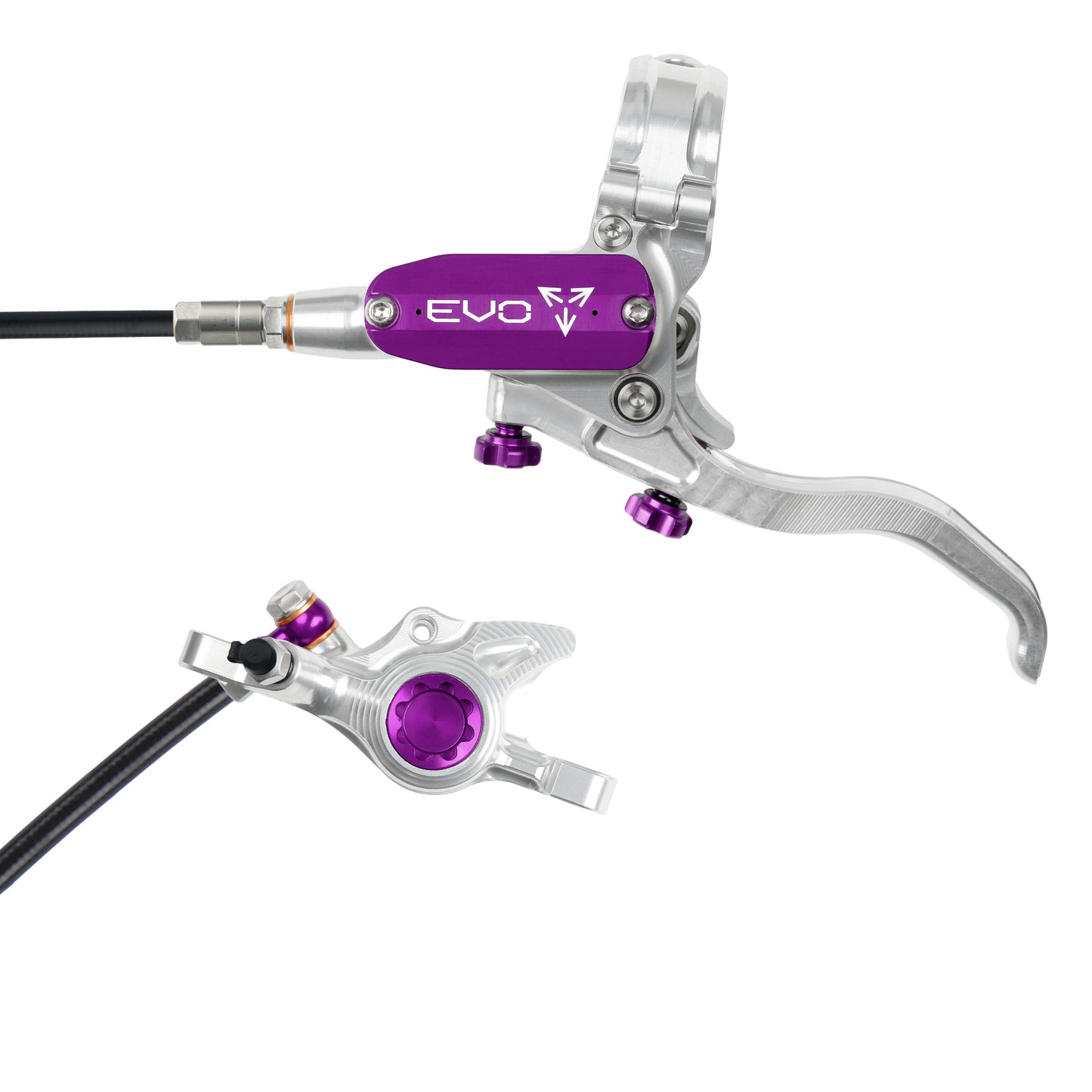 Hope Tech 4 EVO X2 Brake - Silver/Purple - Black Hose - No Rotor
