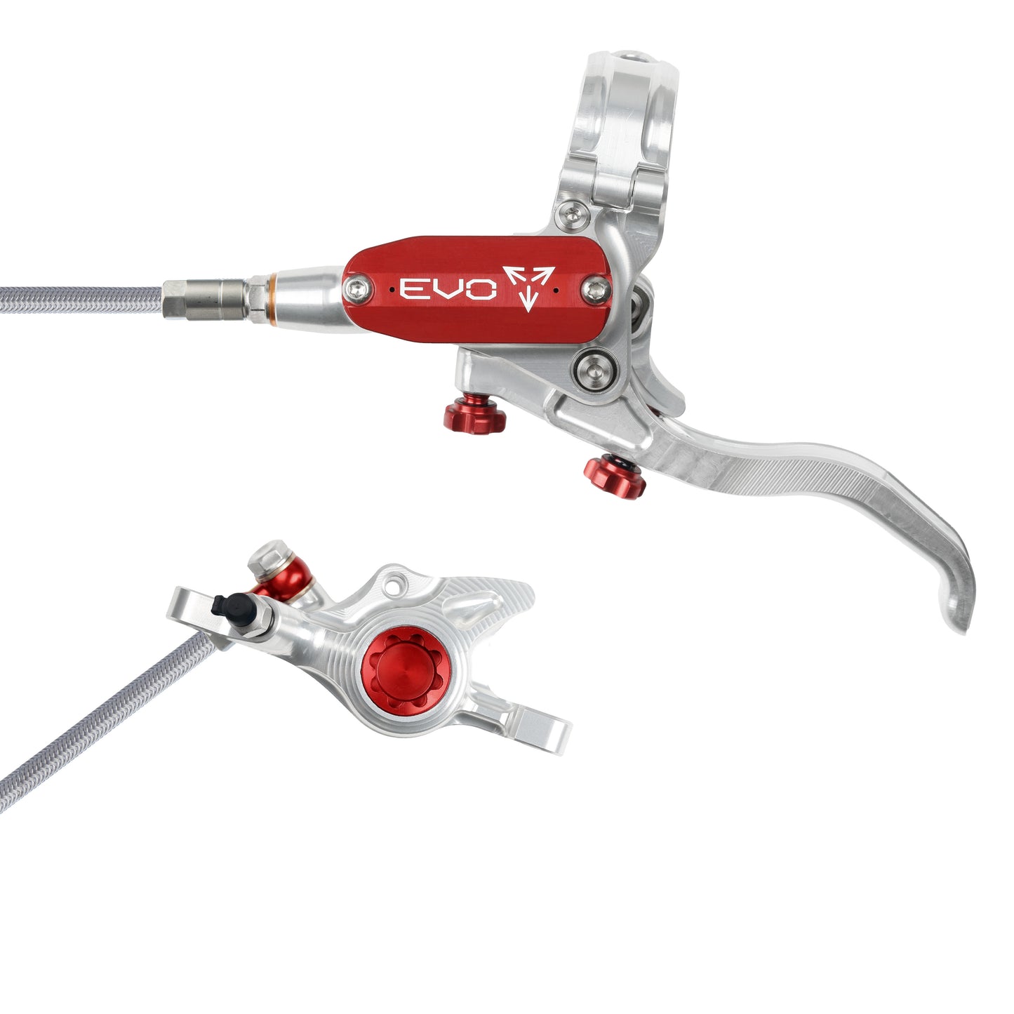 Hope Tech 4 EVO X2 Brake - Silver/Red - Braided Hose - No Rotor