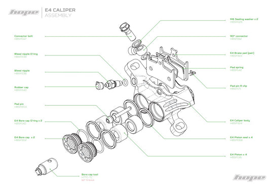 Hope 90 Deg Conn suit 5mm and S.S Hose - Green - Brake Spares