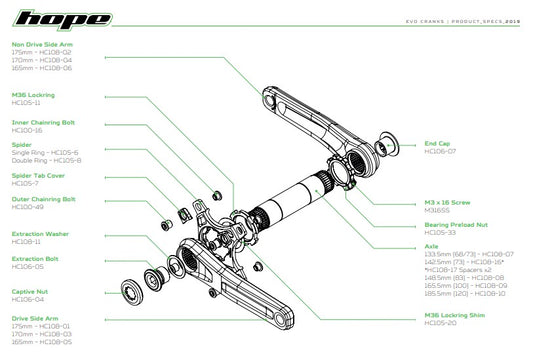 Hope EVO Crankset - Extraction Captive Nut - Green