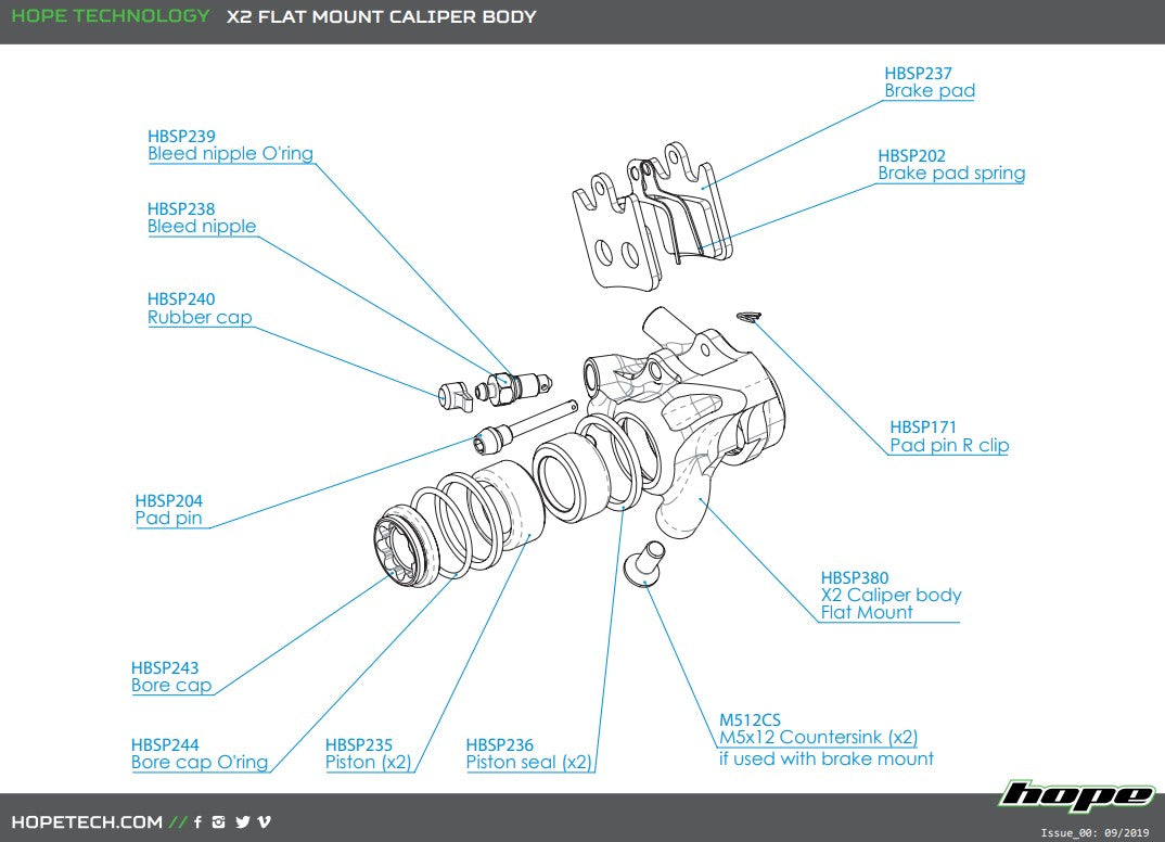 Hope X2 Flat Mount Caliper Body - Orange