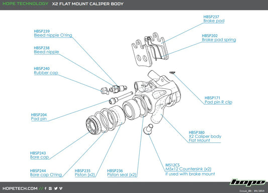 Hope X2 Flat Mount Caliper Body - Blue