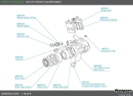 Hope X2 Flat Mount Caliper Body - Silver