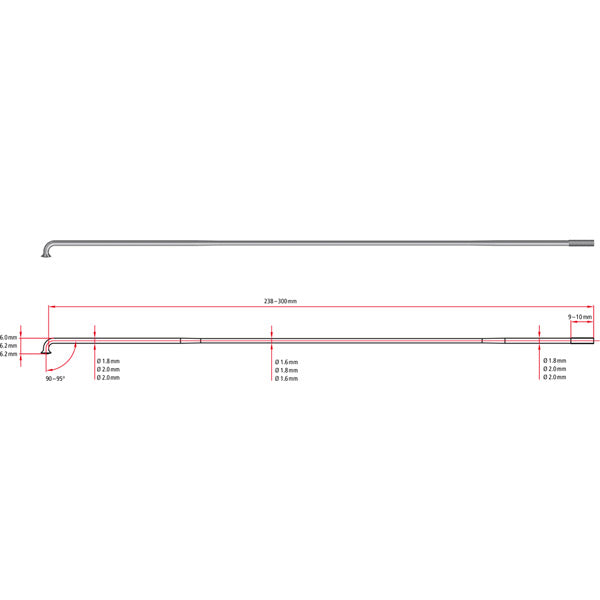 DT Swiss Competition 2mm / 1.8mm 14g/15g Double Butted J-Bend Spokes - Black (Each)