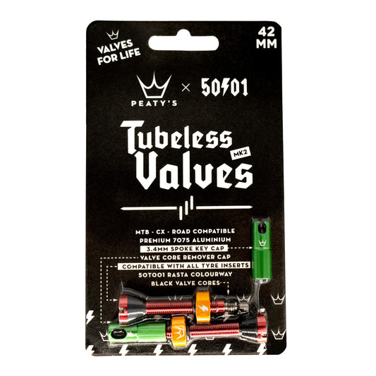 Peaty's x 50to01 Tubeless MK2 Rasta Valves 42mm