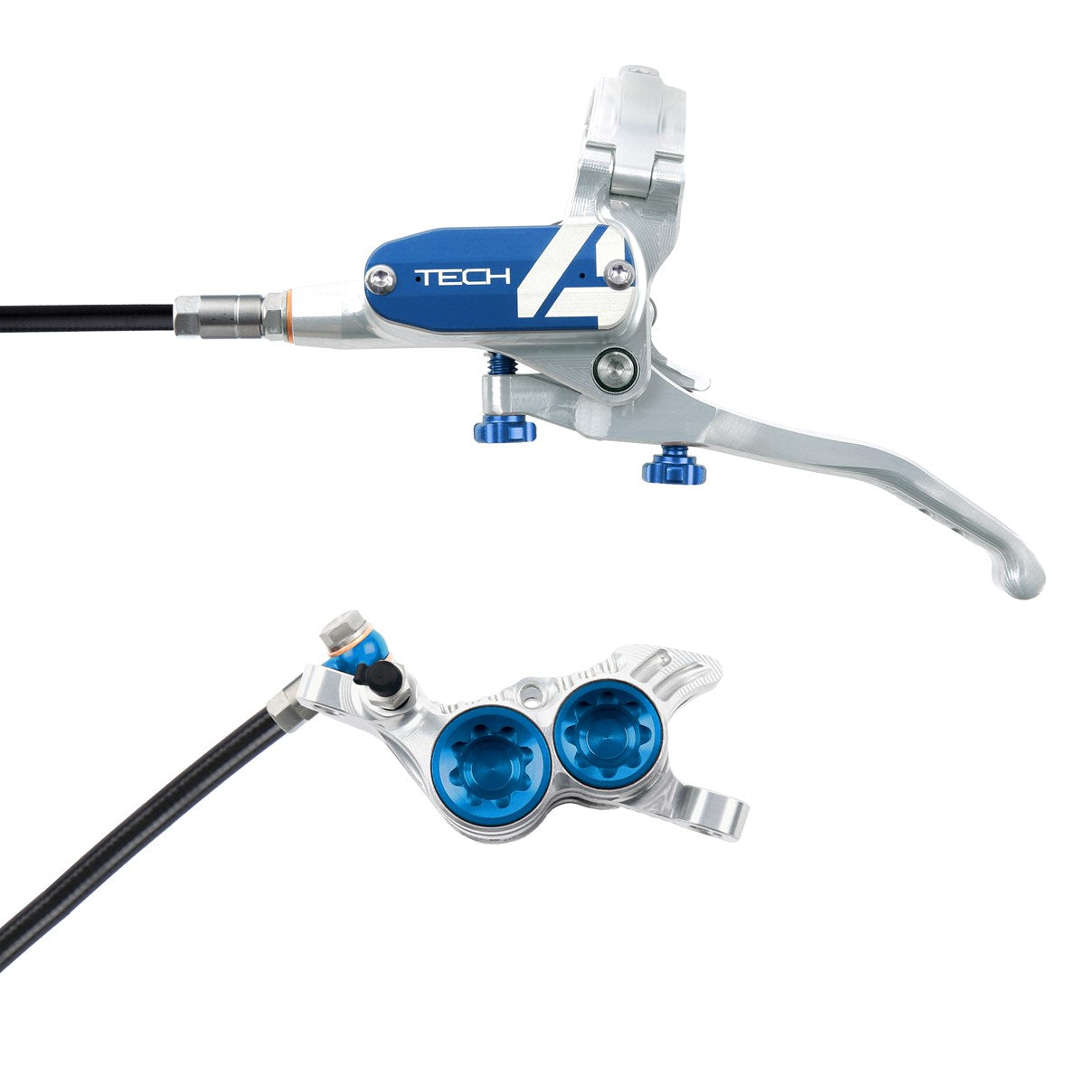 Hope Tech 4 V4 Brakes - Silver/Blue - Black Hose