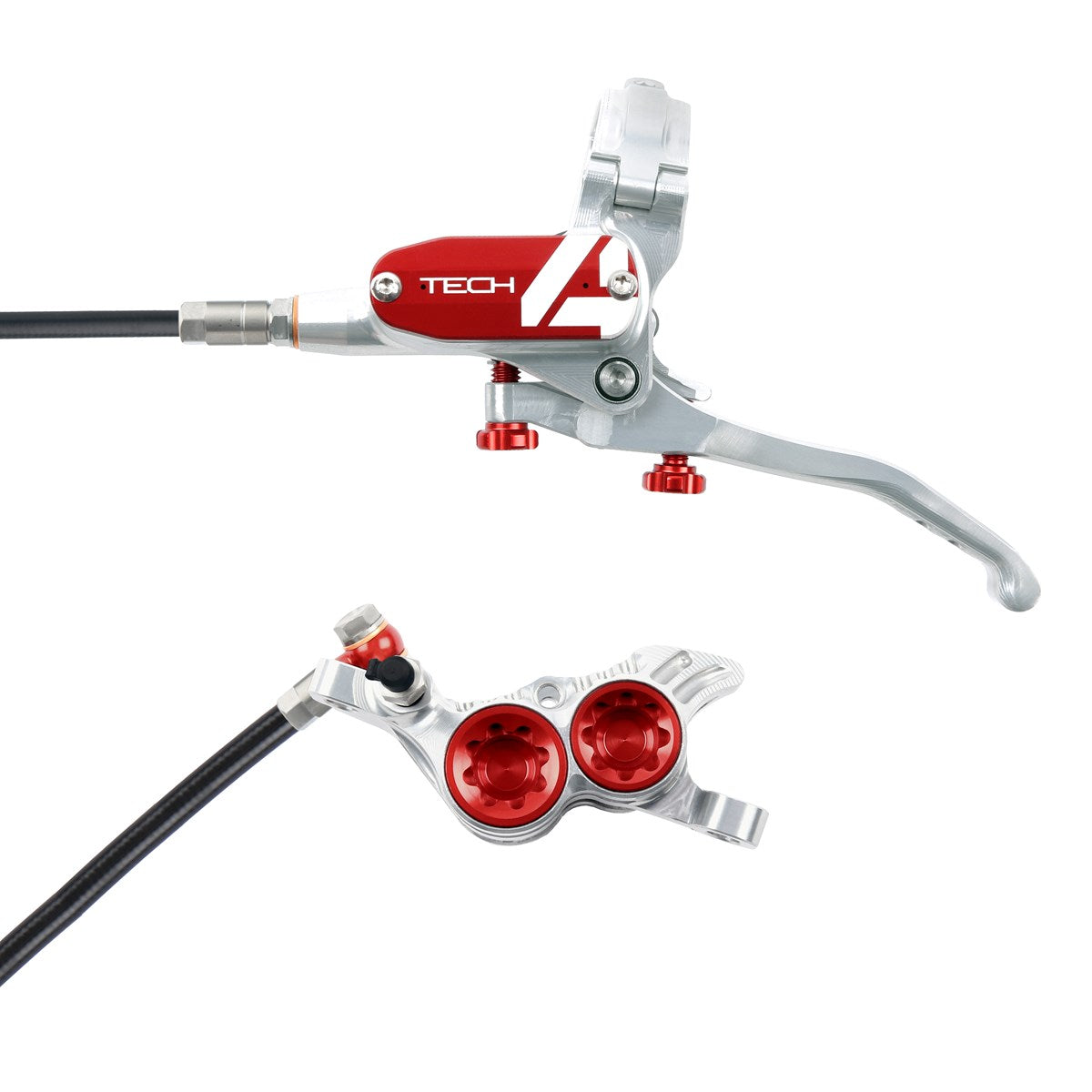 Hope Tech 4 V4 Brakes - Silver/Red - Black Hose