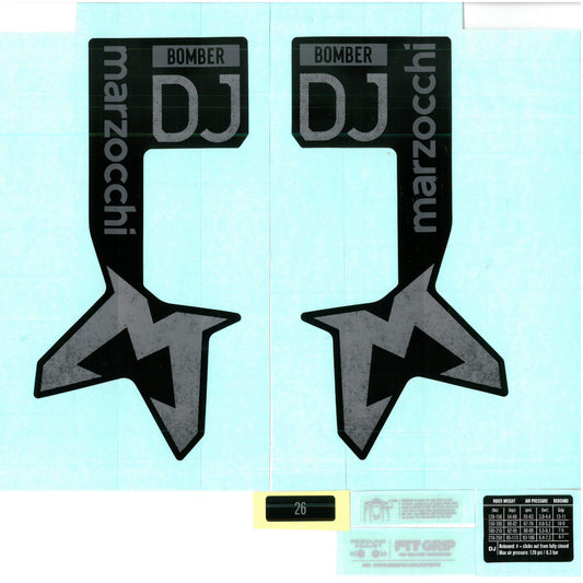 Marzocchi Fork Bomber DJ Decal Kit: Neutral Gloss Black Logo Shiny Black 2024