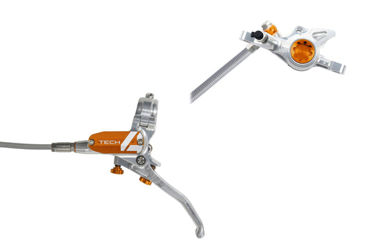 Hope Tech 4 X2 - No Rotor - Silver/Orange - Braided Hose