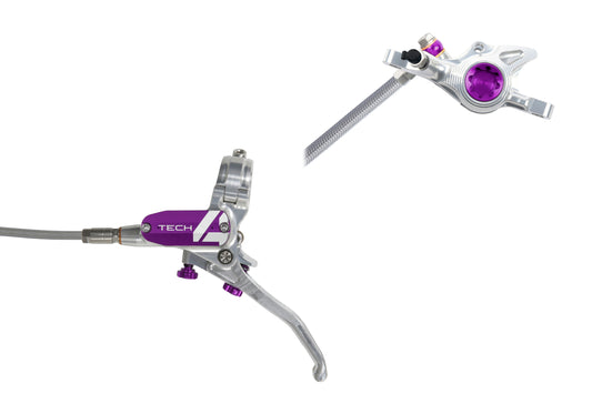 Hope Tech 4 X2 - No Rotor - Silver/Purple - Braided Hose