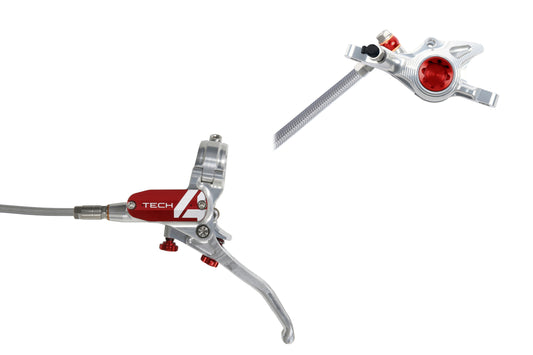 Hope Tech 4 X2 - No Rotor - Silver/Red - Braided Hose