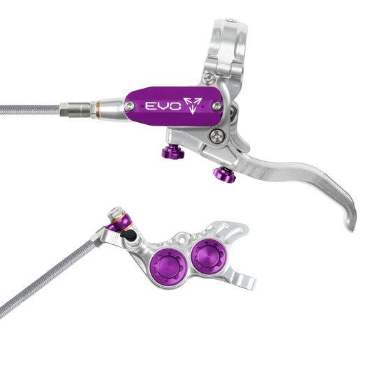Hope Tech 4 EVO GR4 Brake - Silver/Purple - Braided Hose - No Rotor