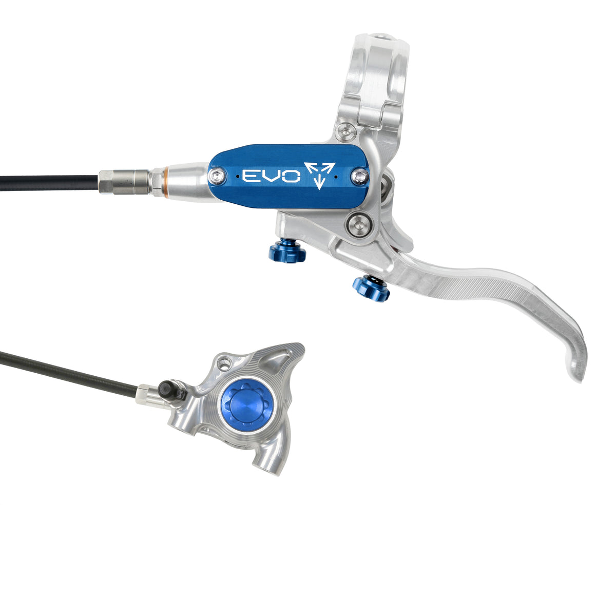 Hope Tech 4 EVO X2 Flatmount Brake - Silver/Blue - Black Hose - No Rotor