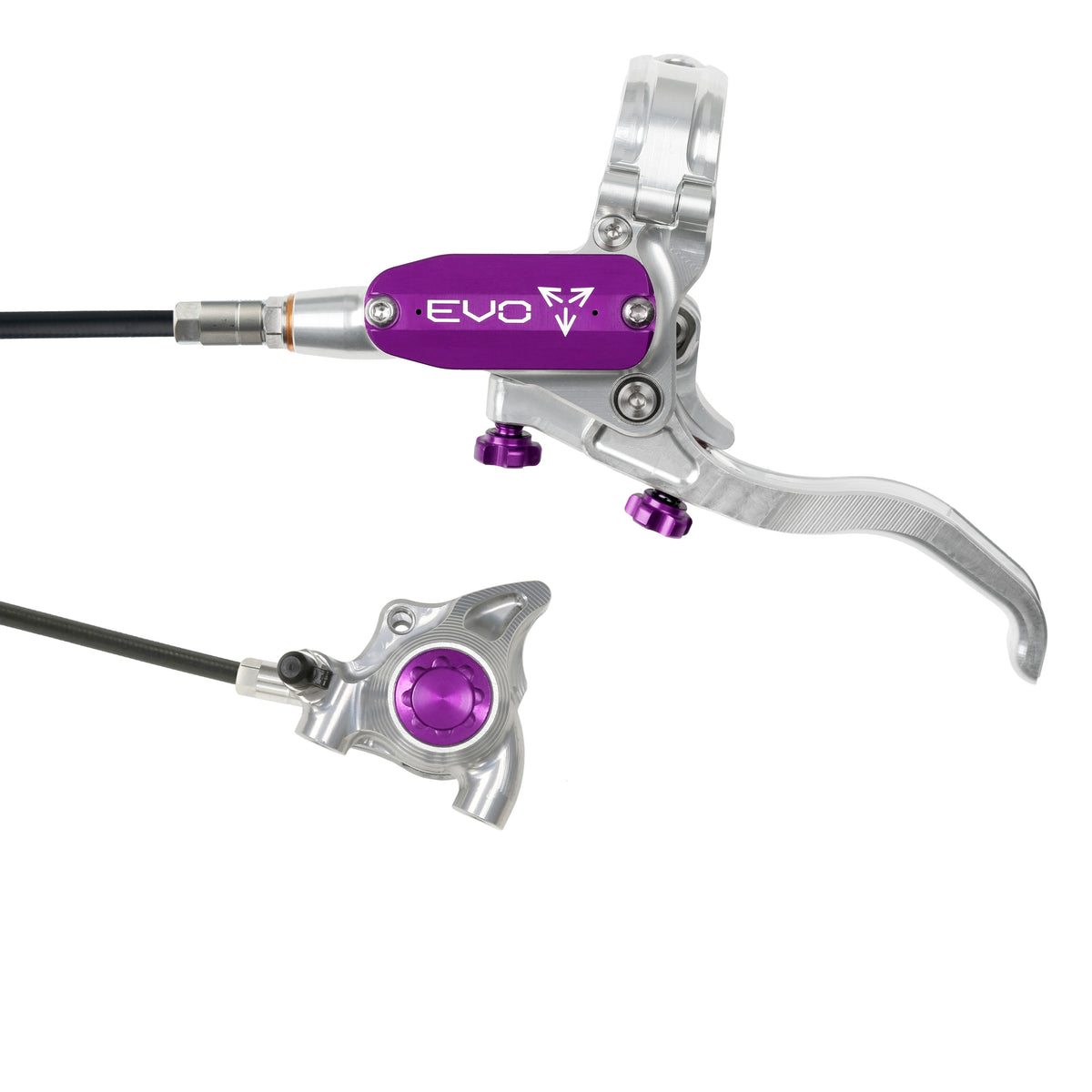 Hope Tech 4 EVO X2 Flatmount Brake - Silver/Purple - Black Hose - No Rotor