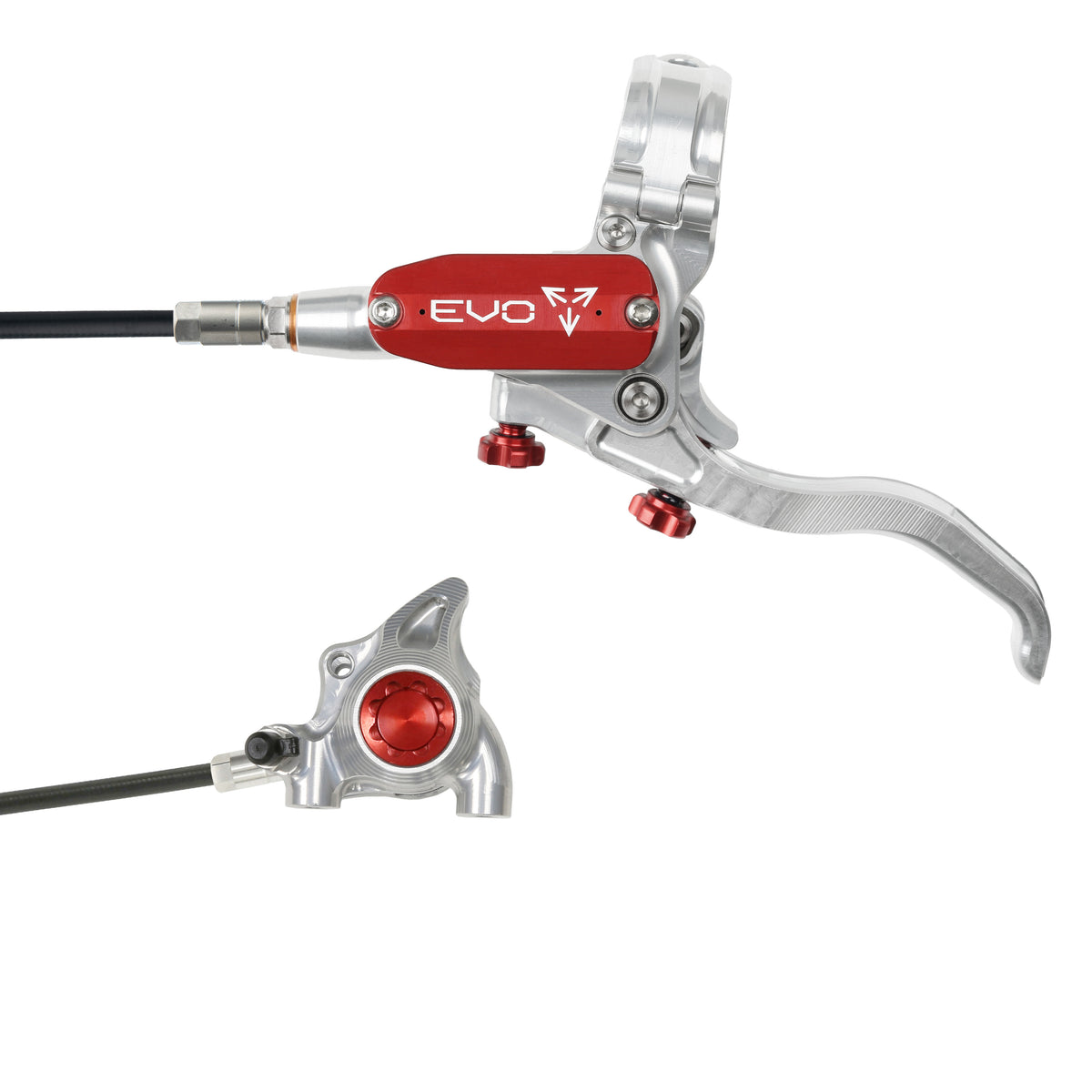 Hope Tech 4 EVO X2 Flatmount Brake - Silver/Red - Black Hose - No Rotor