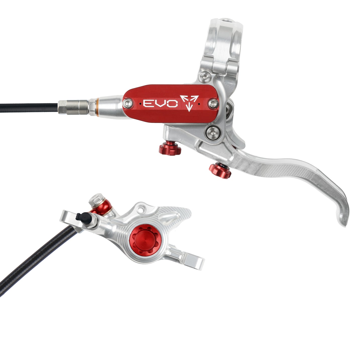 Hope Tech 4 EVO X2 Brake - Silver/Red - Black Hose - No Rotor
