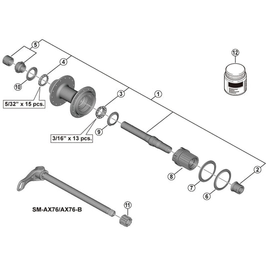 Shimano WH-MT501-CL complete hub axle