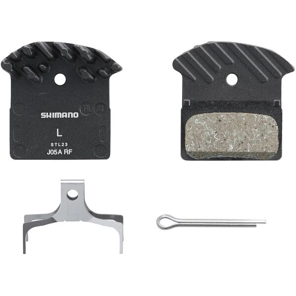 Shimano J05A-RF disc pads and spring, alloy backed with cooling fins, resin