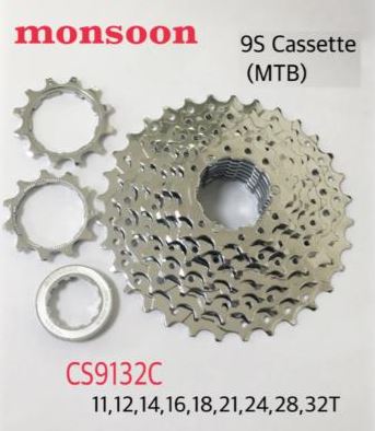 Monsoon CS9132C 9 Speed Cassette - 11/32T Nickel