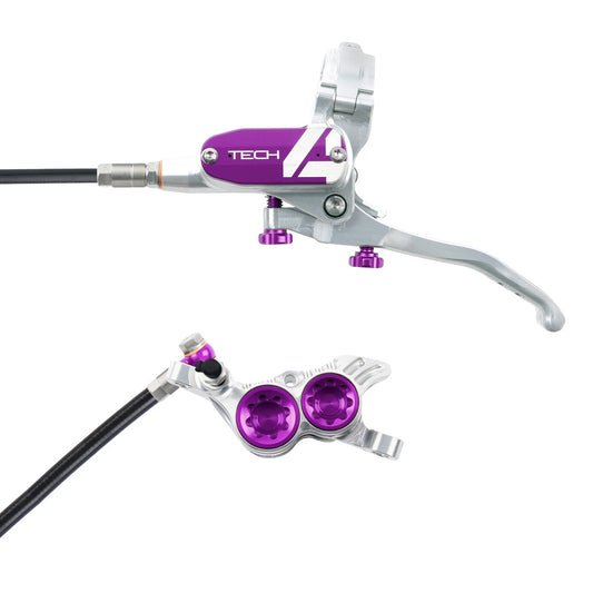 Hope Tech 4 V4 Brakes - Silver/Purple - Black Hose